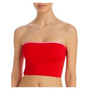 AQUA SWIM Women's Red Stretch Strapless Lace Up Tankini Swimsuit Top M